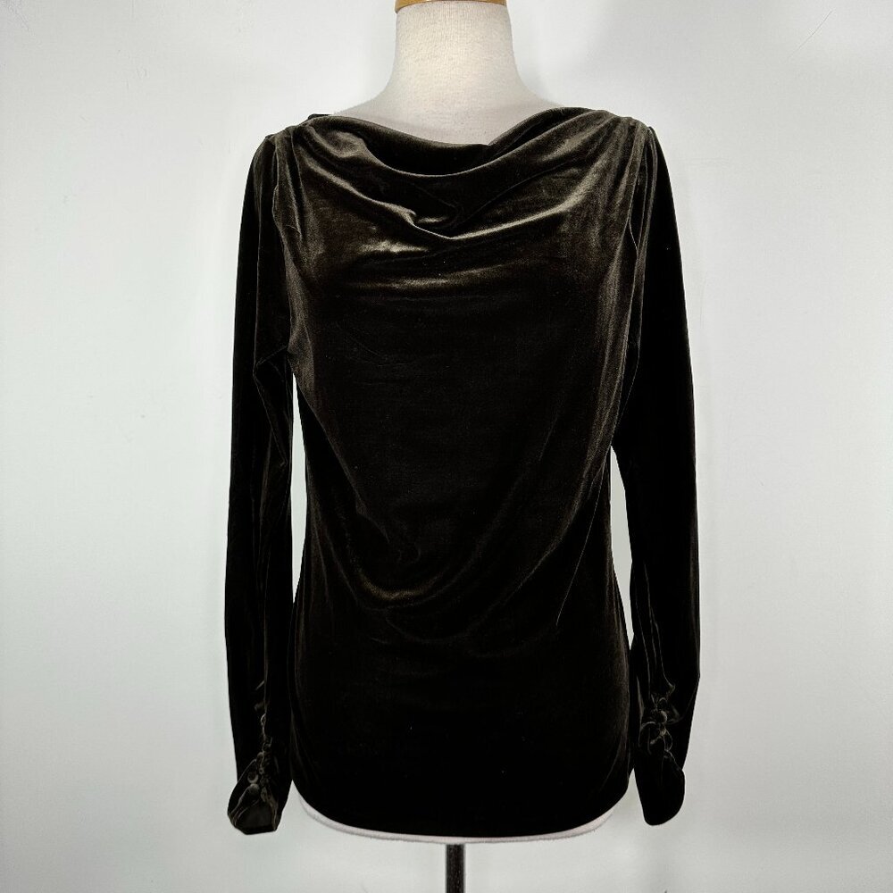 Lauren Ralph Lauren Boat - Cowell Neck Velvet Veloure Blouse Brown Size L